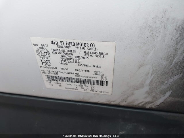 1FM5K7DH0HGC87783 Ford EXPLORER XLT