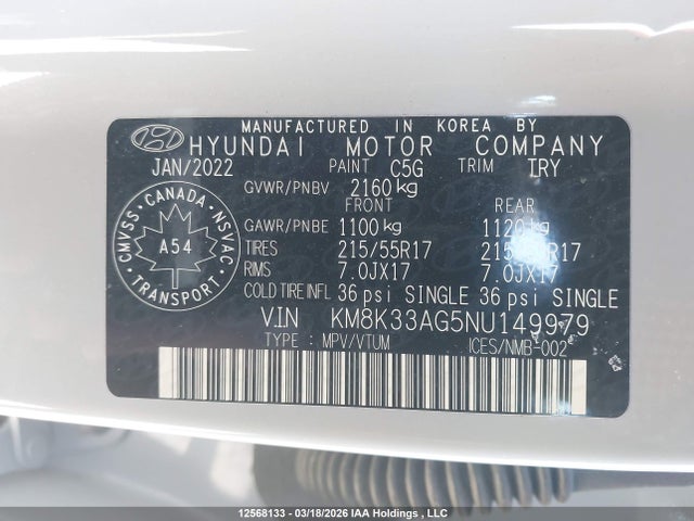 Продаж на аукціоні авто 2022 Hyundai Kona Sel, vin: KM8K33AG5NU149979, номер лоту: 12568133