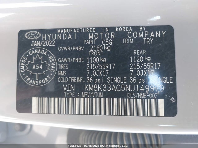 Продаж на аукціоні авто 2022 Hyundai Kona Sel, vin: KM8K33AG5NU149979, номер лоту: 12568133