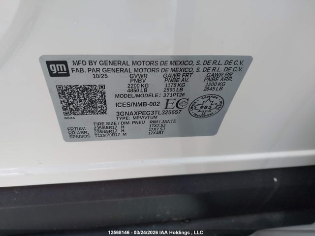2026 Chevrolet Equinox Lt მანქანა იყიდება აუქციონზე, vin: 3GNAXPEG3TL325657, აუქციონის ნომერი: 12568146