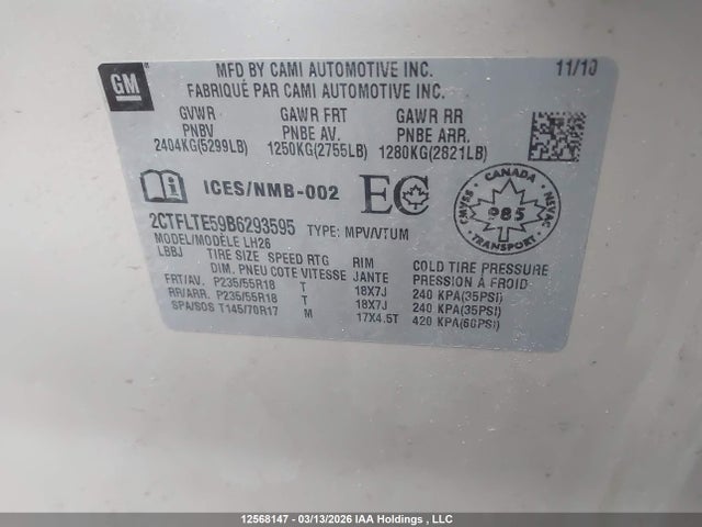 Aukcja sprzedaży 2011 Gmc Terrain Sle, vin: 2CTFLTE59B6293595, numer aukcji: 12568147