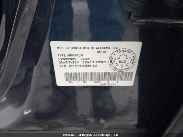 Продаж на аукціоні авто 2009 Honda Pilot Ex, vin: 5FNYF48439B501429, номер лоту: 12568150