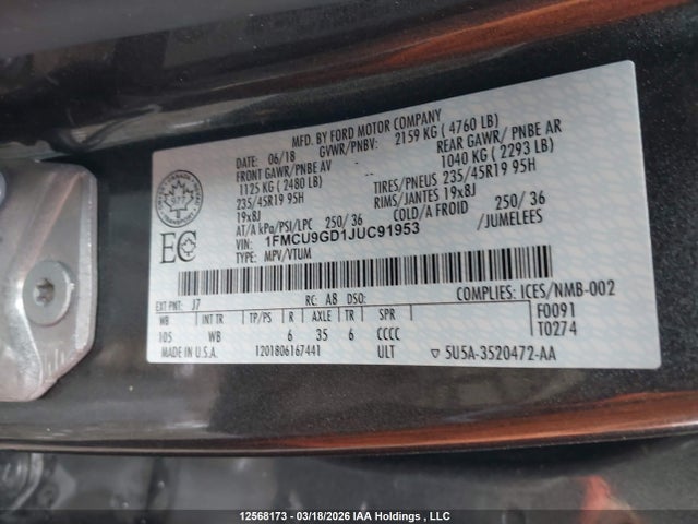 Ford ESCAPE SE 2018 1FMCU9GD1JUC91953 Image 9