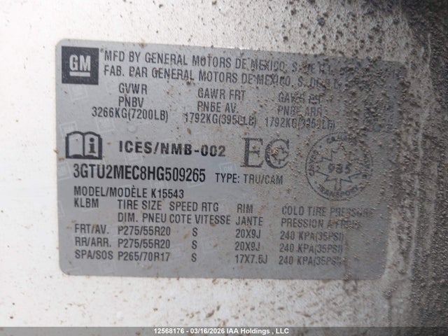 3GTU2MEC8HG509265 GMC Sierra 1500 Sle