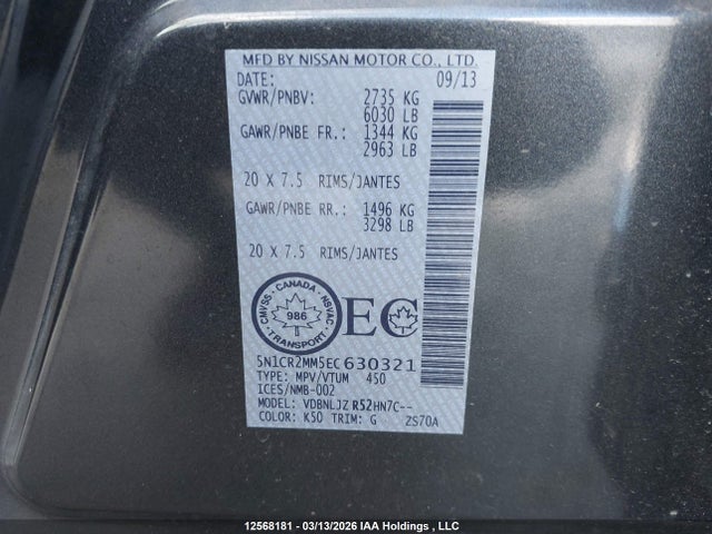 5N1CR2MM5EC630321 Nissan Pathfinder Hybrid/sv/sl/platinum