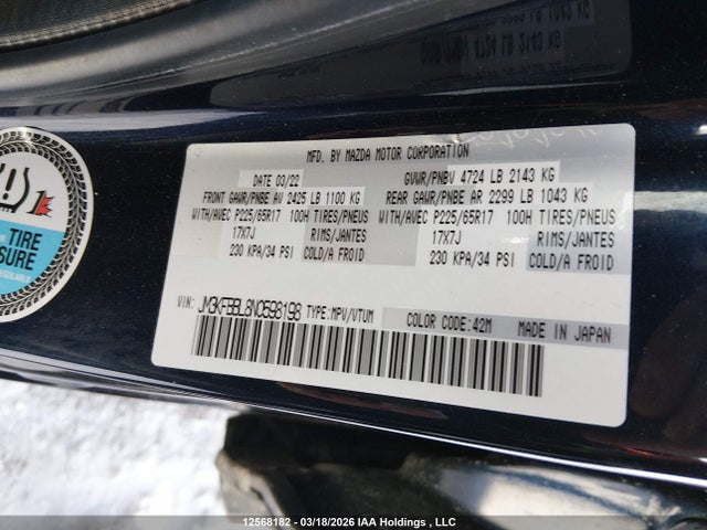 Aukcja sprzedaży 2022 Mazda Cx-5 Gx, vin: JM3KFBBL8N0598198, numer aukcji: 12568182