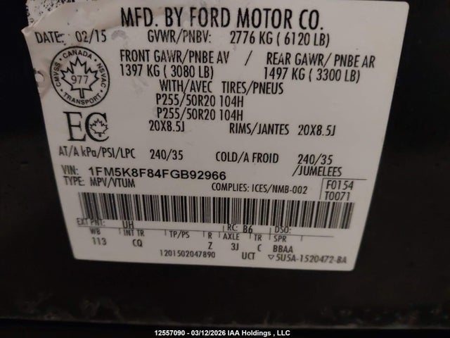 1FM5K8F84FGB92966 Ford Explorer Limited