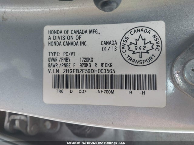 Продажа на аукционе авто 2013 Honda Civic Ex 4dr, vin: 2HGFB2F59DH003565, номер лота: 12568189