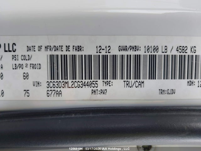 12568194 :رقم المزاد ، 3C63D3ML2CG344055 vin ، 2012 Dodge Ram 3500 Laramie مزاد بيع