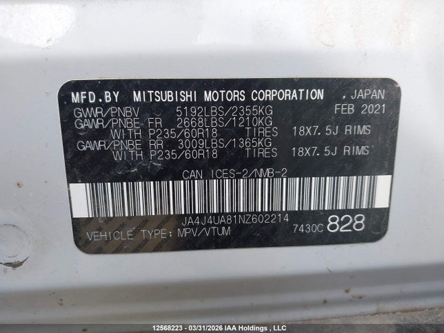 JA4J4UA81NZ602214 Mitsubishi Outlander Se/black Edition
