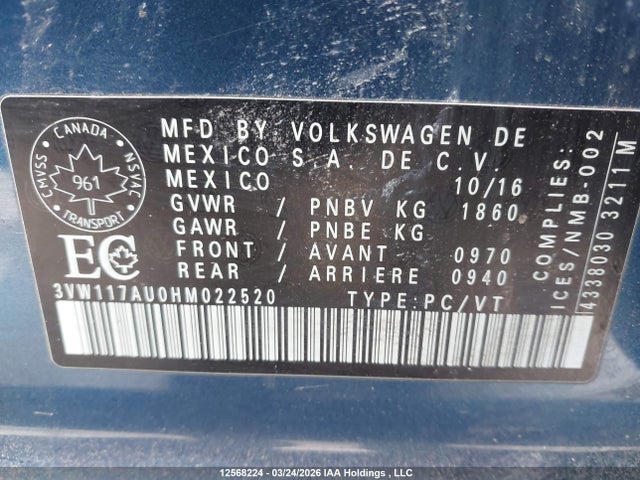 3VW117AU0HM022520 Volkswagen Golf 1.8 Tsi Comfortline/1.8 Tsi Highline/1.8 Tsi Trendline