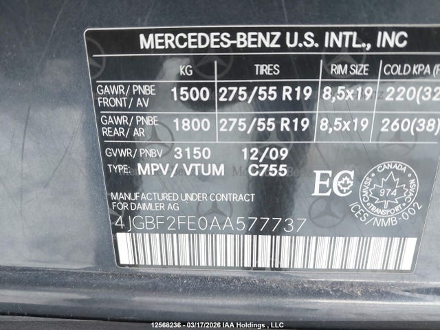 12568236 :رقم المزاد ، 4JGBF2FE0AA577737 vin ، 2010 Mercedes-benz Gl 350 Bluetec مزاد بيع