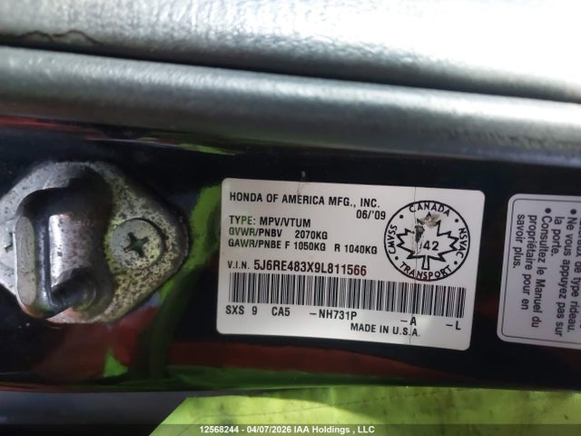 Aukcja sprzedaży 2009 Honda Cr-v Lx, vin: 5J6RE483X9L811566, numer aukcji: 12568244