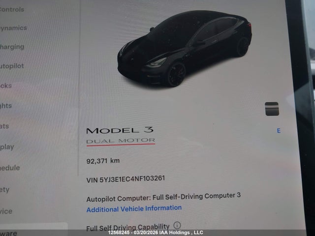 Продажа на аукционе авто 2022 Tesla Model 3 Performance, vin: 5YJ3E1EC4NF103261, номер лота: 12568245