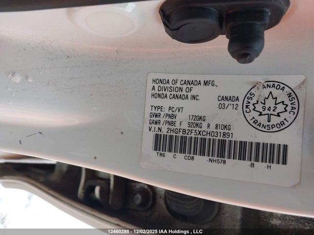 Aukcja sprzedaży 2012 Honda Civic Ex, vin: 2HGFB2F5XCH031891, numer aukcji: 12460298