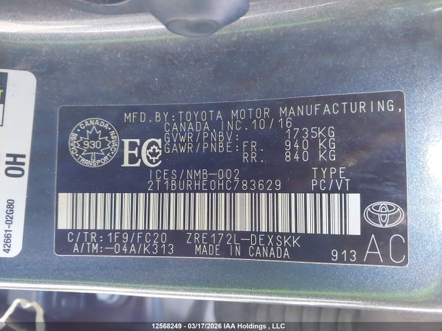 2T1BURHE0HC783629 Toyota Corolla L/le/xle/se/xse
