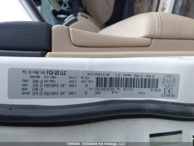 Aukcja sprzedaży 2015 Jeep Grand Cherokee, vin: 1C4RJFBG5FC877835, numer aukcji: 12568250