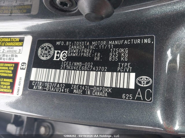 Продаж на аукціоні авто 2011 Toyota Corolla Matrix, vin: 2T1KU4EE6BC743702, номер лоту: 12568252