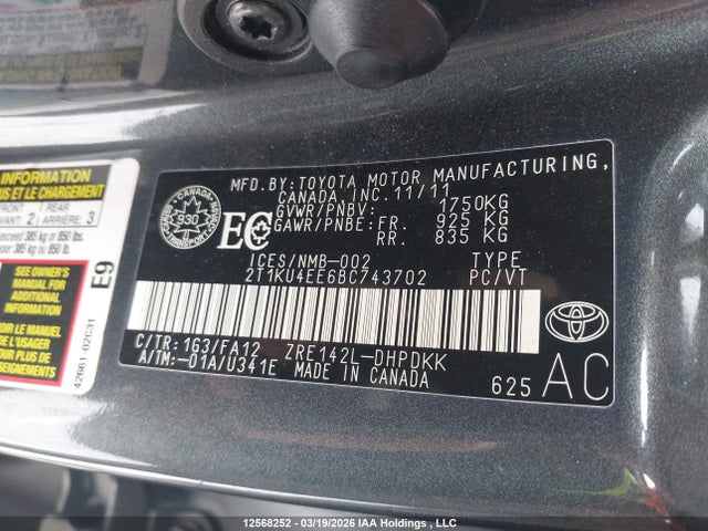Продаж на аукціоні авто 2011 Toyota Corolla Matrix, vin: 2T1KU4EE6BC743702, номер лоту: 12568252