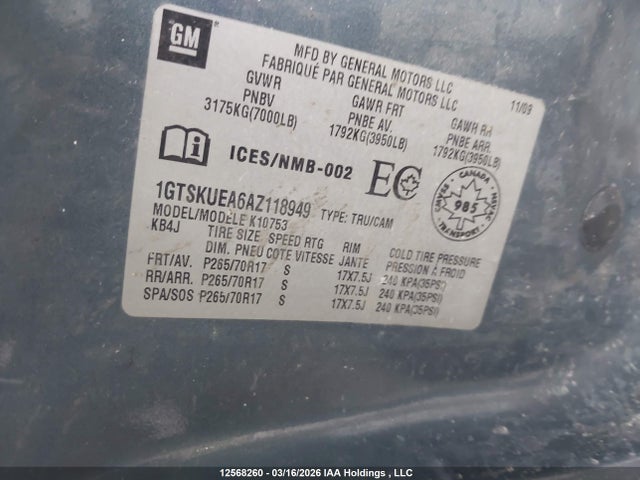 Продаж на аукціоні авто 2010 Gmc Sierra K1500 Sl, vin: 1GTSKUEA6AZ118949, номер лоту: 12568260