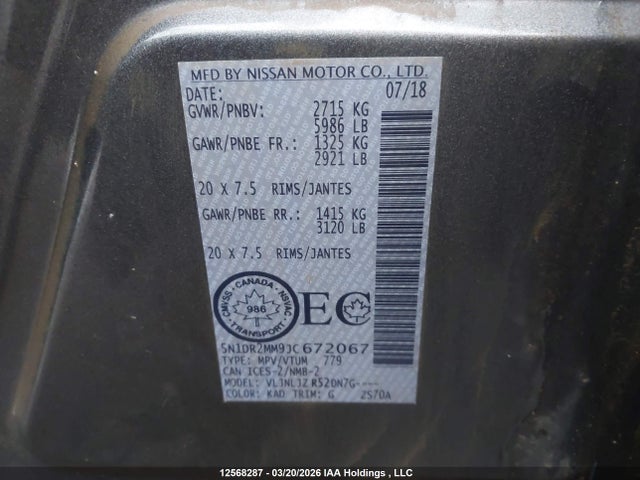 5N1DR2MM9JC672067 Nissan Pathfinder S/sv/sl/platinum