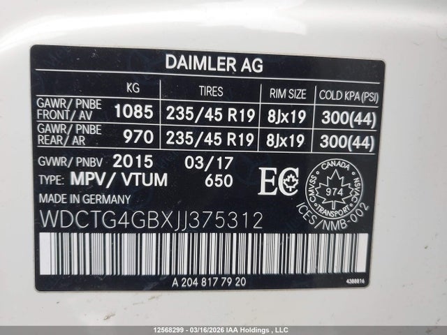 WDCTG4GBXJJ375312 Mercedes-Benz Gla 250 4matic