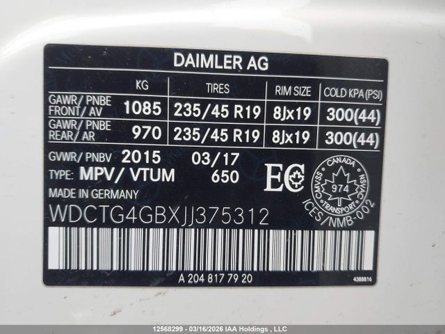 WDCTG4GBXJJ375312 Mercedes-Benz Gla 250 4matic