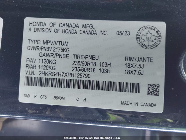 2HKRS4H7XPH125790 Honda CR-V EXL
