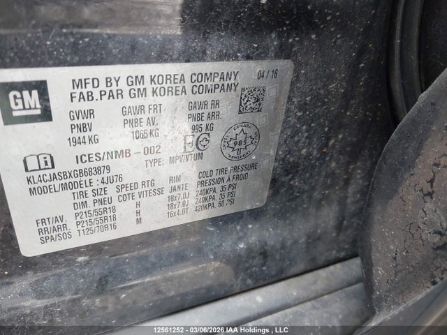 Aukcja sprzedaży 2016 Buick Encore, vin: KL4CJASBXGB683879, numer aukcji: 12561252