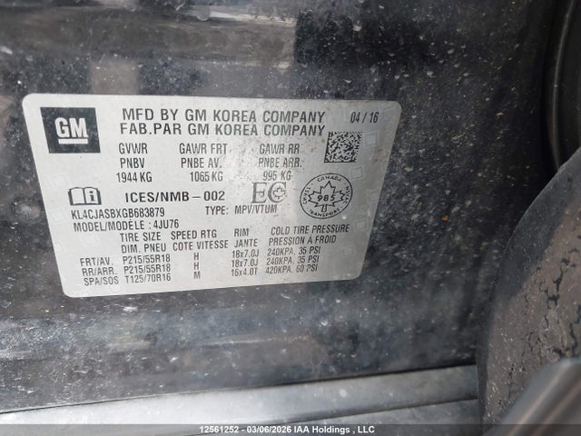 Aukcja sprzedaży 2016 Buick Encore, vin: KL4CJASBXGB683879, numer aukcji: 12561252