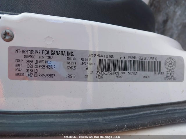Aukcja sprzedaży 2019 Dodge Grand Caravan Gt, vin: 2C4RDGEG7KR637499, numer aukcji: 12558833
