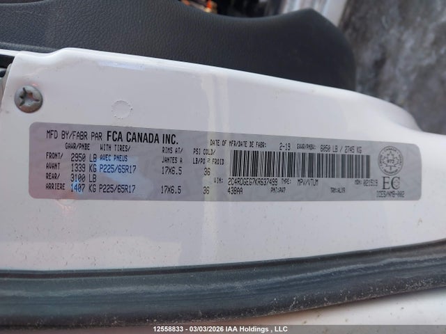 Aukcja sprzedaży 2019 Dodge Grand Caravan Gt, vin: 2C4RDGEG7KR637499, numer aukcji: 12558833