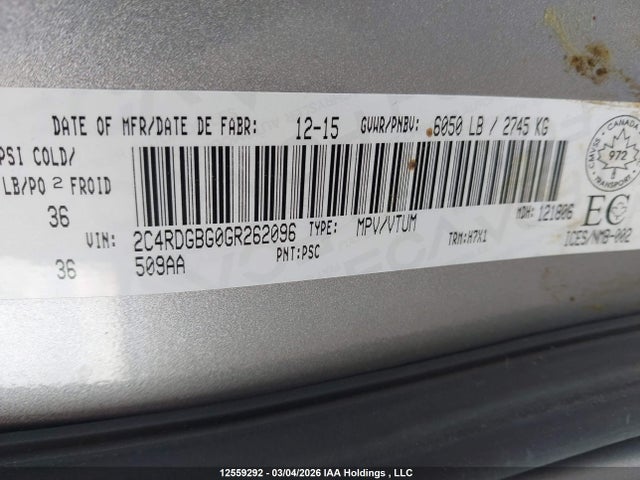 2C4RDGBG0GR262096 Dodge Grand Caravan Se/sxt