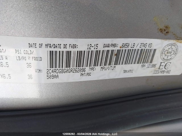 2C4RDGBG0GR262096 Dodge Grand Caravan Se/sxt