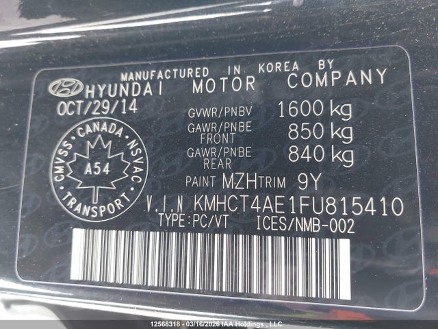 KMHCT4AE1FU815410 Hyundai ACCENT GL