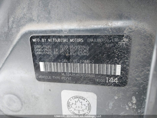 Aukcja sprzedaży 2020 Mitsubishi Mirage Es, vin: ML32A3HJ4LH000600, numer aukcji: 12568322