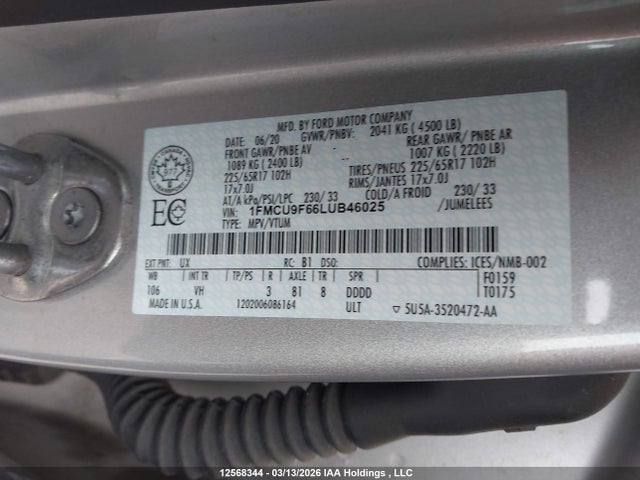 1FMCU9F66LUB46025 Ford ESCAPE S
