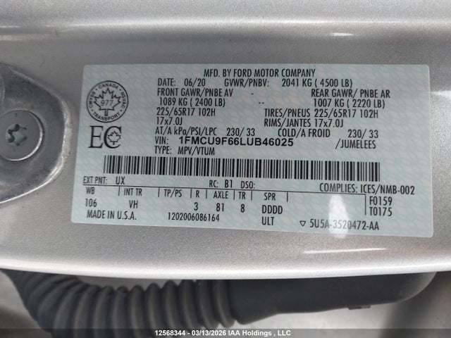 1FMCU9F66LUB46025 Ford ESCAPE S