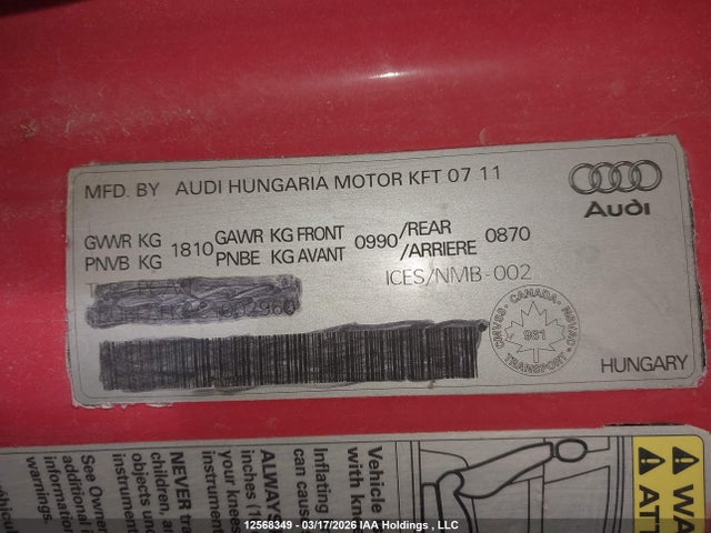 12568349 :رقم المزاد ، TRUAF38JX91016284 vin ، 2009 Audi Tt 2.0t مزاد بيع