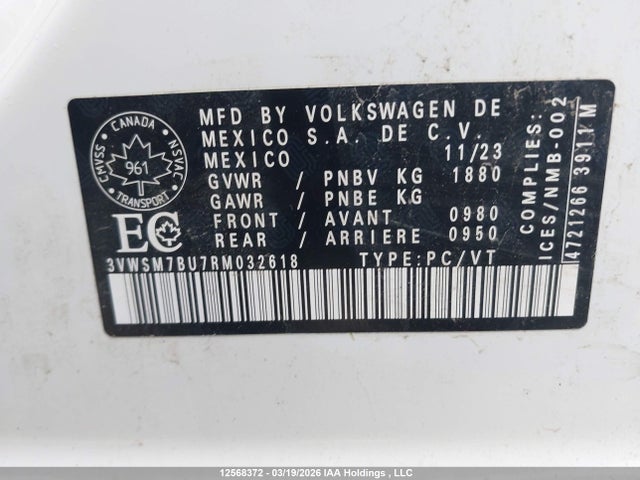 12568372 :رقم المزاد ، 3VWSM7BU7RM032618 vin ، 2024 Volkswagen Jetta Comfortline مزاد بيع