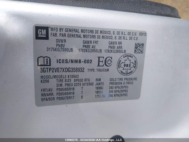 Продаж на аукціоні авто 2013 Gmc Sierra 1500 Sle, vin: 3GTP2VE7XDG358932, номер лоту: 12568378