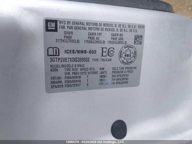 Продаж на аукціоні авто 2013 Gmc Sierra 1500 Sle, vin: 3GTP2VE7XDG358932, номер лоту: 12568378