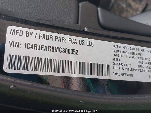 1C4RJFAG8MC800052 Jeep Grand Cherokee