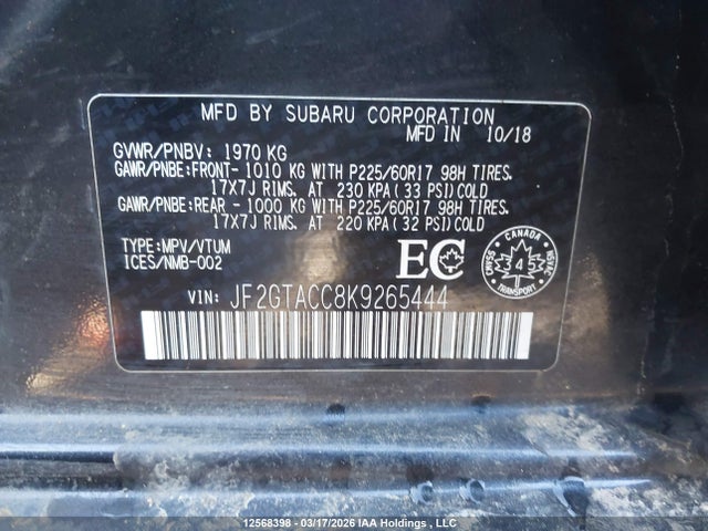 JF2GTACC8K9265444 Subaru Crosstrek Premium