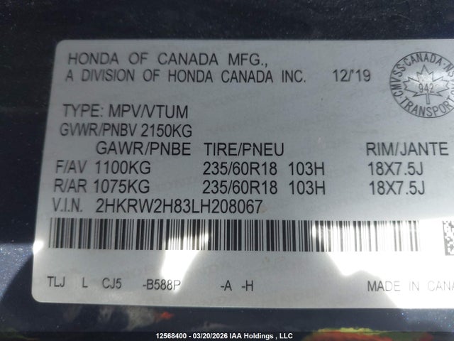 2HKRW2H83LH208067 Honda CR-V EXL