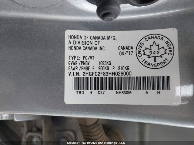 Продаж на аукціоні авто 2017 Honda Civic Ex, vin: 2HGFC2F83HH026000, номер лоту: 12568421