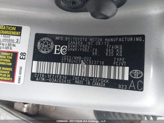 12568434 :رقم المزاد ، 2T1BU4EE8DC923718 vin ، 2013 Toyota Corolla Ce مزاد بيع
