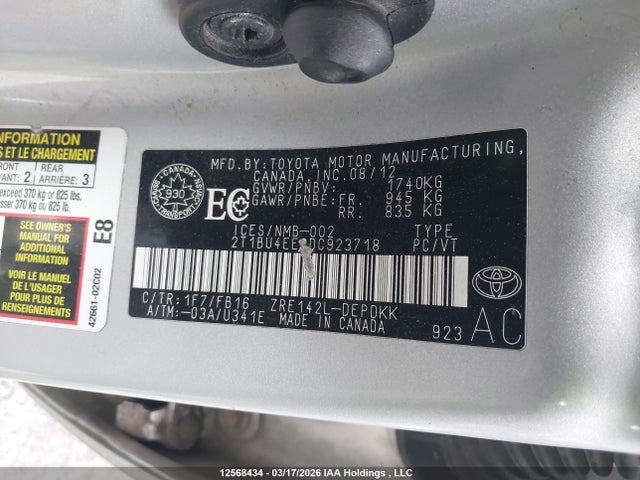 12568434 :رقم المزاد ، 2T1BU4EE8DC923718 vin ، 2013 Toyota Corolla Ce مزاد بيع