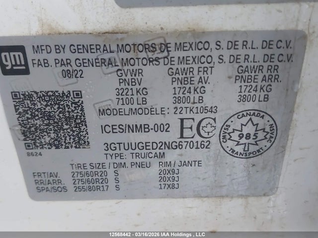 3GTUUGED2NG670162 GMC Sierra 1500 Denali