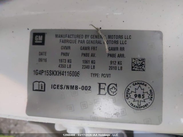 Aukcja sprzedaży 2017 Buick Verano, vin: 1G4P15SKXH4116006, numer aukcji: 12568466